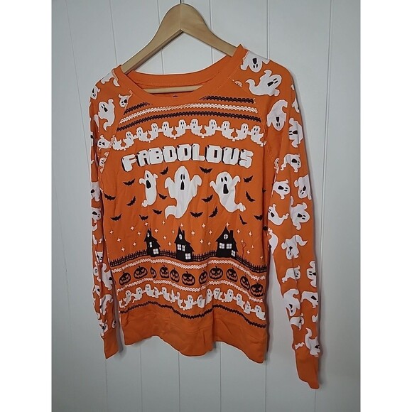 Halloween All Over Ghost Haunted House Lantern Top Womens Juniors Size 15/17 - Picture 3 of 9